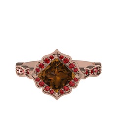 Minimal Gea Yüzük - Dumanlı kuvars ve garnet 8 ayar rose altın yüzük #br7hb5