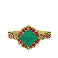 Minimal Gea Yüzük - Kök zümrüt ve rodolit garnet 14 ayar altın yüzük #bxw1d3