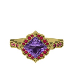 Minimal Gea Yüzük - Ametist ve rodolit garnet 925 ayar altın kaplama gümüş yüzük #cdy1kz
