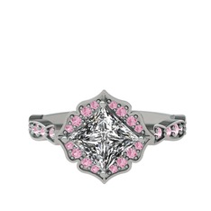 Minimal Gea Yüzük - Swarovski ve pembe kuvars 14 ayar beyaz altın yüzük #ce3lb