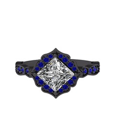 Minimal Gea Yüzük - Swarovski ve lab safir 925 ayar siyah rodyum kaplama gümüş yüzük #d29ubz