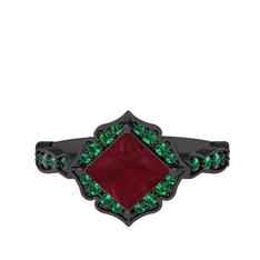 Minimal Gea Yüzük - Kök yakut ve yeşil kuvars 925 ayar siyah rodyum kaplama gümüş yüzük #dyljy4
