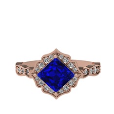 Lab safir ve swarovski 18 ayar rose altın yüzük