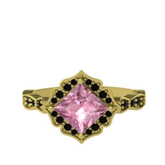 Pembe kuvars ve siyah zirkon 18 ayar altın yüzük