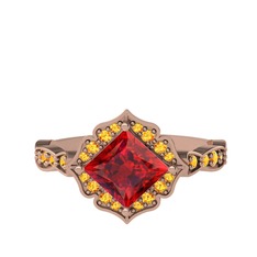 Garnet ve sitrin 14 ayar rose altın yüzük
