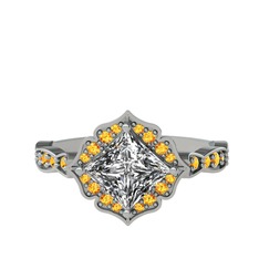 Minimal Gea Yüzük - Swarovski ve sitrin 14 ayar beyaz altın yüzük #e2p7ac