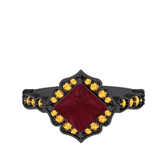 Minimal Gea Yüzük - Kök yakut ve sitrin 925 ayar siyah rodyum kaplama gümüş yüzük #emvfi4