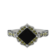 Minimal Gea Yüzük - Siyah zirkon ve peridot 18 ayar beyaz altın yüzük #erjrx7