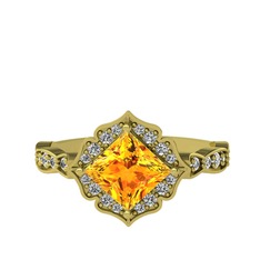 Minimal Gea Yüzük - Sitrin ve beyaz zirkon 18 ayar altın yüzük #f3hl7o