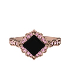 Minimal Gea Yüzük - Siyah zirkon ve pembe kuvars 18 ayar rose altın yüzük #fbunjv