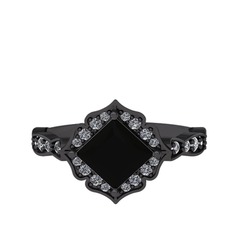 Minimal Gea Yüzük - Siyah zirkon ve pırlanta 925 ayar siyah rodyum kaplama gümüş yüzük (0.775 karat) #haffeq