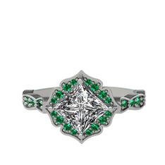 Minimal Gea Yüzük - Beyaz zirkon ve yeşil kuvars 8 ayar beyaz altın yüzük #hj6g2h