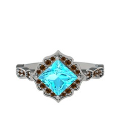 Akuamarin ve dumanlı kuvars 925 ayar gümüş yüzük