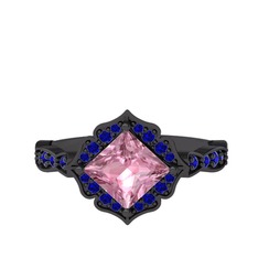Minimal Gea Yüzük - Pembe kuvars ve lab safir 925 ayar siyah rodyum kaplama gümüş yüzük #k08bso