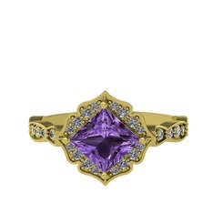 Minimal Gea Yüzük - Ametist ve pırlanta 14 ayar altın yüzük (0.775 karat) #kchpzp
