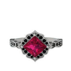 Rodolit garnet ve siyah zirkon 18 ayar beyaz altın yüzük