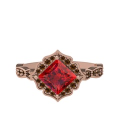 Garnet ve dumanlı kuvars 8 ayar rose altın yüzük