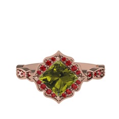 Peridot ve garnet 8 ayar rose altın yüzük