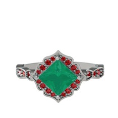 Minimal Gea Yüzük - Kök zümrüt ve garnet 14 ayar beyaz altın yüzük #m8sykj