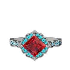 Garnet ve akuamarin 14 ayar beyaz altın yüzük