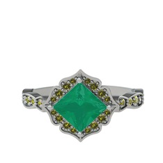 Minimal Gea Yüzük - Kök zümrüt ve peridot 14 ayar beyaz altın yüzük #mzuzi