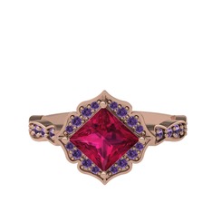 Minimal Gea Yüzük - Rodolit garnet ve ametist 8 ayar rose altın yüzük #o1kz7