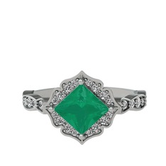 Minimal Gea Yüzük - Kök zümrüt ve swarovski 18 ayar beyaz altın yüzük #ob8eh4