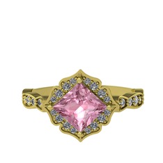 Minimal Gea Yüzük - Pembe kuvars ve pırlanta 14 ayar altın yüzük (0.775 karat) #onwteg