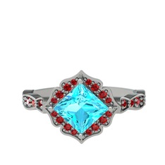 Minimal Gea Yüzük - Akuamarin ve garnet 14 ayar beyaz altın yüzük #pc8j33