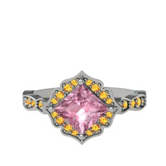 Minimal Gea Yüzük - Pembe kuvars ve sitrin 925 ayar gümüş yüzük #pdbq01