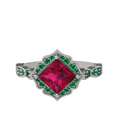 Minimal Gea Yüzük - Rodolit garnet ve yeşil kuvars 14 ayar beyaz altın yüzük #pko6fw