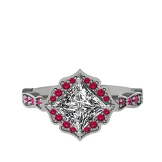 Minimal Gea Yüzük - Swarovski ve rodolit garnet 8 ayar beyaz altın yüzük #pxkbts