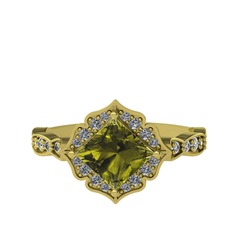 Peridot ve pırlanta 14 ayar altın yüzük (0.775 karat)