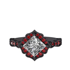 Minimal Gea Yüzük - Swarovski ve garnet 925 ayar siyah rodyum kaplama gümüş yüzük #qi9cbk