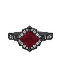 Minimal Gea Yüzük - Kök yakut ve swarovski 925 ayar siyah rodyum kaplama gümüş yüzük #qp3kwx