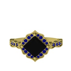 Siyah zirkon ve lab safir 18 ayar altın yüzük