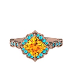 Minimal Gea Yüzük - Sitrin ve akuamarin 18 ayar rose altın yüzük #r30sbk