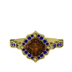 Minimal Gea Yüzük - Dumanlı kuvars ve lab safir 18 ayar altın yüzük #rn63b9