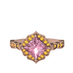 Minimal Gea Yüzük - Pembe kuvars ve sitrin 18 ayar rose altın yüzük #s4nk1f