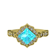 Minimal Gea Yüzük - Akuamarin ve swarovski 14 ayar altın yüzük #s60ntr