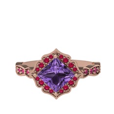 Minimal Gea Yüzük - Ametist ve rodolit garnet 18 ayar rose altın yüzük #s7lflz