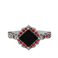 Minimal Gea Yüzük - Siyah zirkon ve garnet 18 ayar beyaz altın yüzük #so17k6