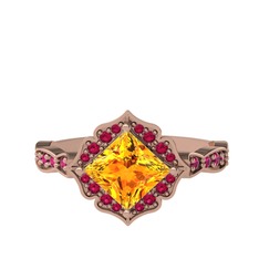 Minimal Gea Yüzük - Sitrin ve rodolit garnet 18 ayar rose altın yüzük #spb6g0