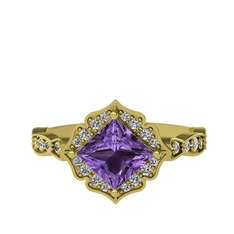 Minimal Gea Yüzük - Ametist ve swarovski 925 ayar altın kaplama gümüş yüzük #t7ypgn
