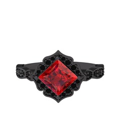 Minimal Gea Yüzük - Garnet ve siyah zirkon 925 ayar siyah rodyum kaplama gümüş yüzük #tuqckj