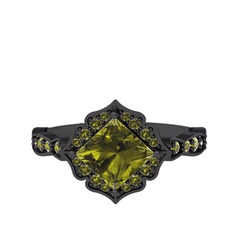 Minimal Gea Yüzük - Peridot 925 ayar siyah rodyum kaplama gümüş yüzük #uduvj7