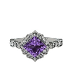 Ametist ve swarovski 8 ayar beyaz altın yüzük