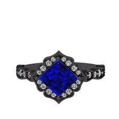 Minimal Gea Yüzük - Lab safir ve beyaz zirkon 925 ayar siyah rodyum kaplama gümüş yüzük #uwpsa8