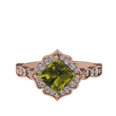Peridot ve swarovski 14 ayar rose altın yüzük