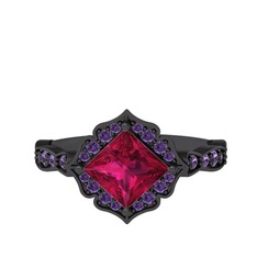 Rodolit garnet ve ametist 925 ayar siyah rodyum kaplama gümüş yüzük